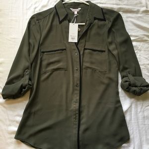 Candie's Button Up Collar Olive Green Shirt